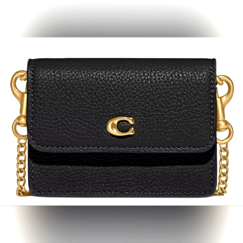 NWT Coach Half Flap Black Leather Card Case